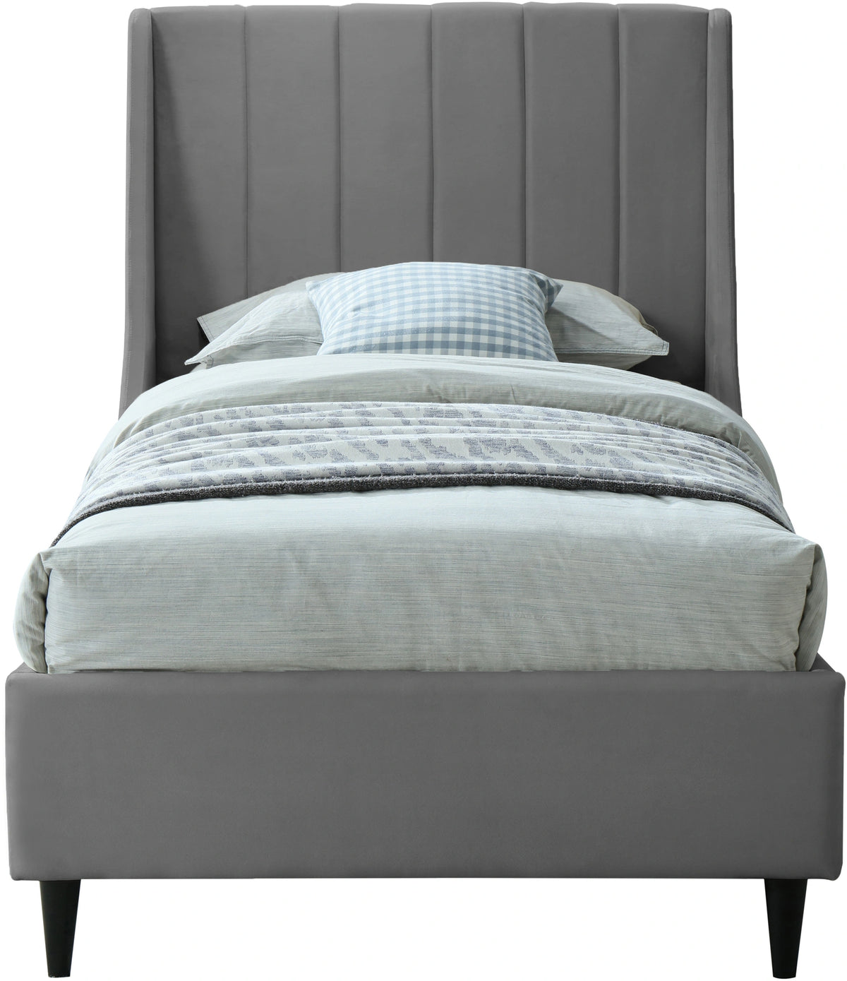 Eva Grey Velvet Twin Bed