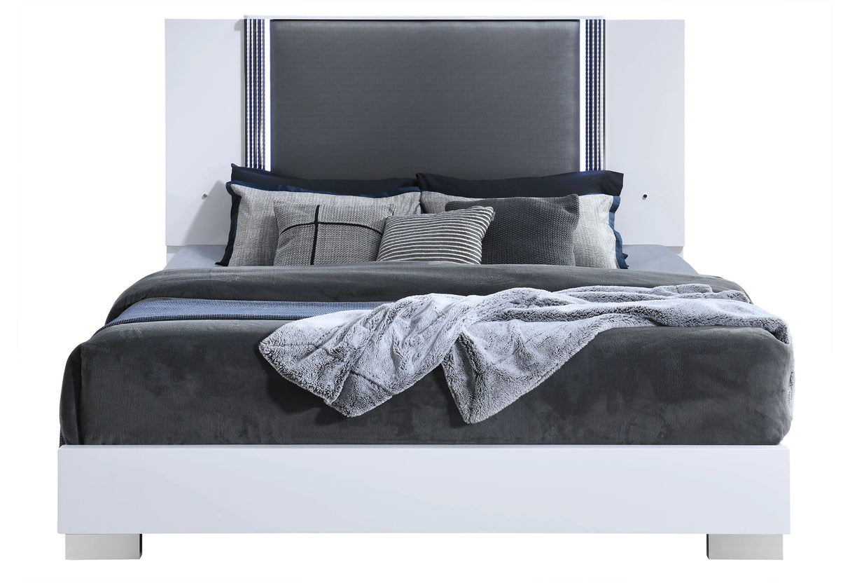 Ylime Smooth White Bed with LED Fully Slatted