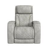 Prime Time P3 Recliner with 7 Colors LED, Cup Holders and Wireless Charger Controller in Leather Gel Light Grey
