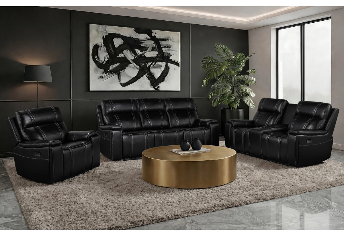 U8880 Black Leather Power Reclining Sofa/Power Console Reclining Sofa