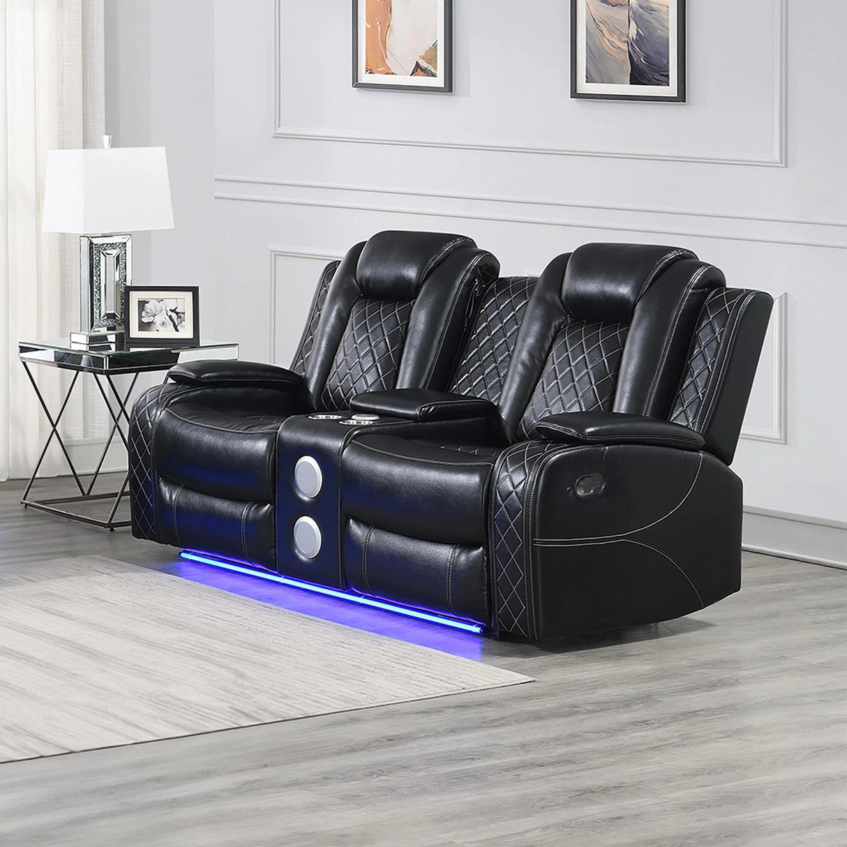 Orion Ii Console Loveseat W/ Dual Recliners-Black