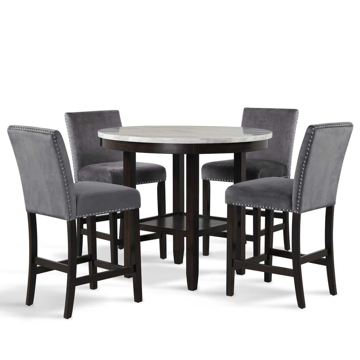 Celeste 42" Round Counter Table-Espresso/Faux Marble