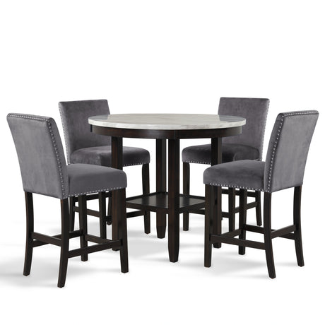 Celeste 42" Round Counter Table-Espresso/Faux Marble
