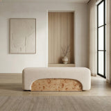 Mayfair - Contemporary Beige Fabric + Burl Bench Ottoman