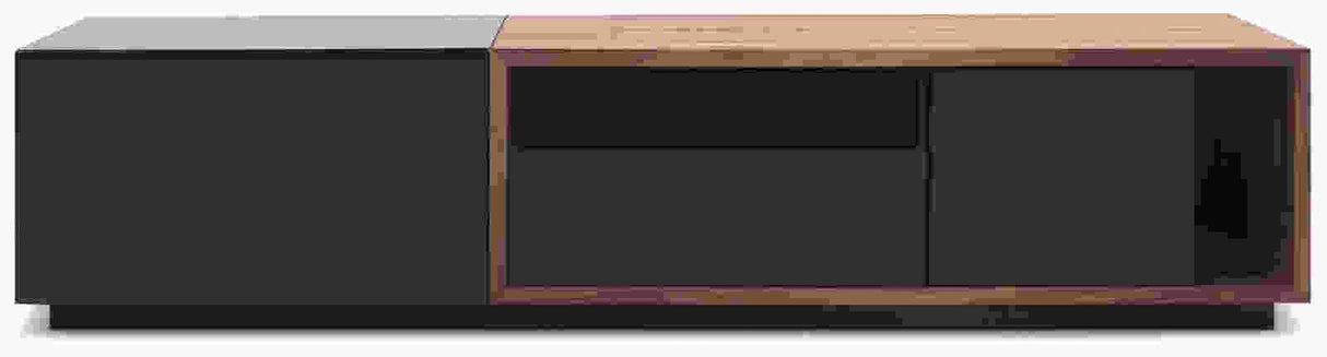 J&M TV047 TV Stand in Black High Gloss & Walnut