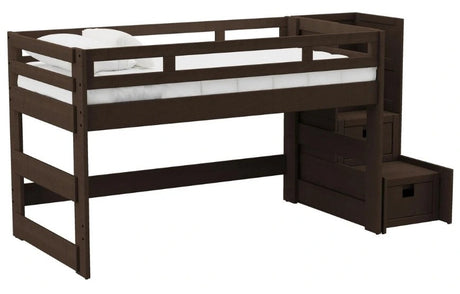Elements International Cali Kids Twin Junior Loft Bed with Staircase in Brown image