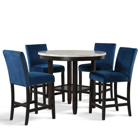 Celeste 42" Round Counter Table-Espresso/Faux Marble