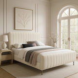Zara Cream Velvet Queen Bed (3 Boxes)