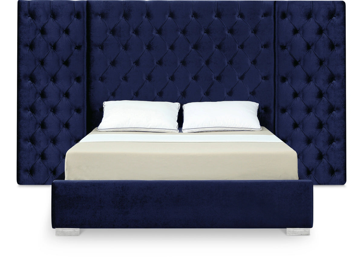 Grande Navy Velvet Queen Bed (3 Boxes)