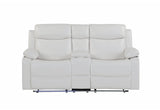 U6026 Blanche White Console Reclining Loveseat with LED and Speaker