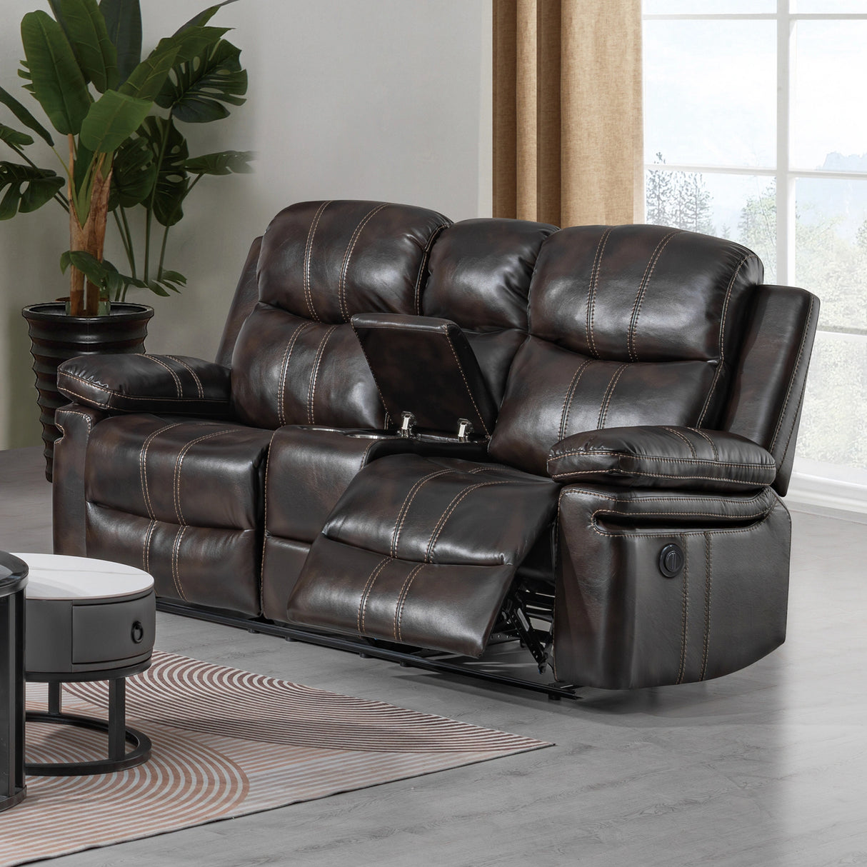 Kellen Console Loveseat W/ Pwr Fr-Brown