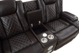 JOSHUA LEATHER CONSOLE LOVESEAT W/ PWR FR & HR-DK BROWN