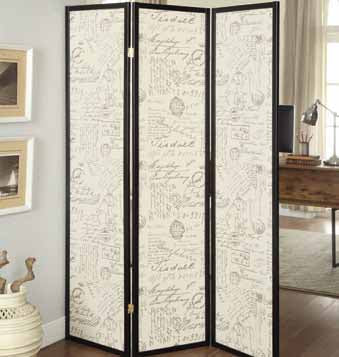 Felice 3-panel French Script Print Folding Screen Espresso