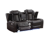 JOSHUA LEATHER CONSOLE LOVESEAT W/ PWR FR & HR-DK BROWN