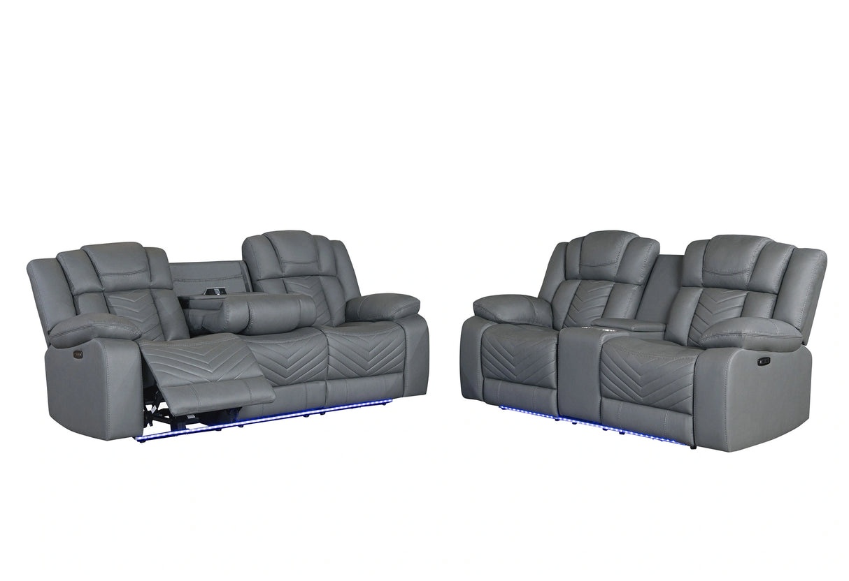 U7068 Grey 10 Pwr Rec Sofa/Pwr Console Rec Loveseat/Pwr Recliner W/LED