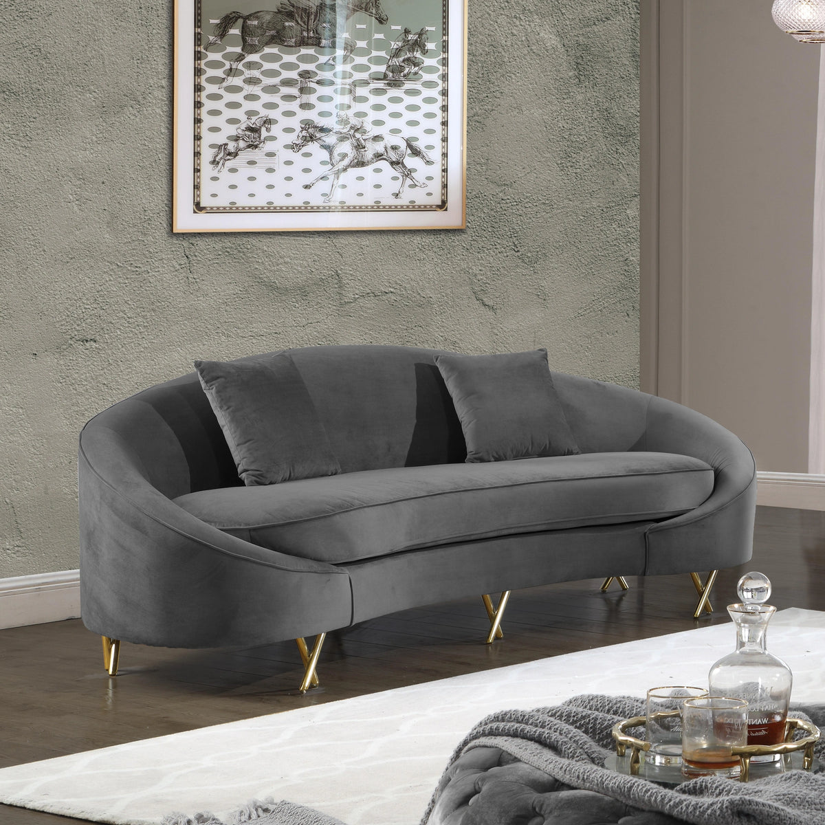 Serpentine Grey Velvet Sofa