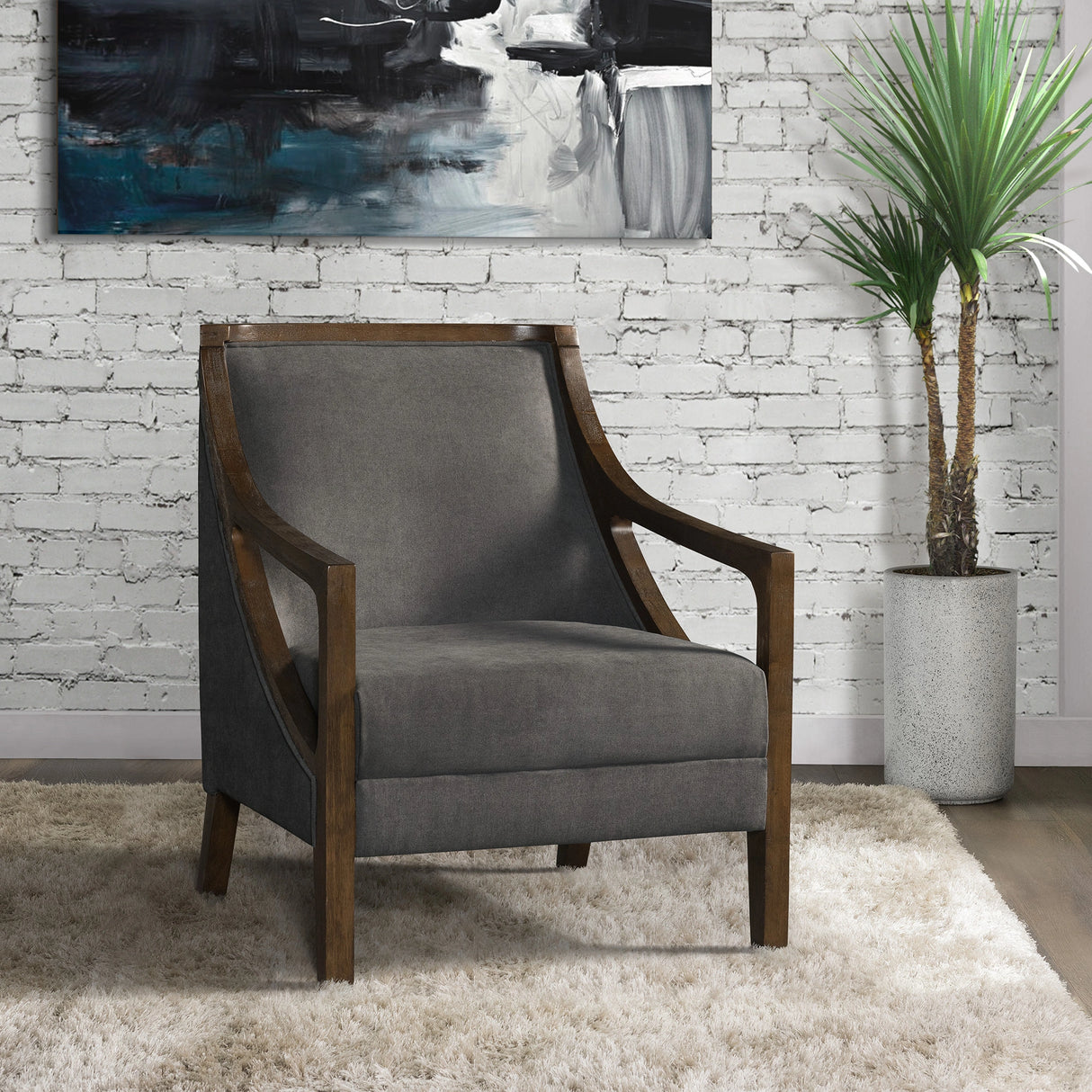Hopkins Chair w/Brown Arm Columbia Charcoal