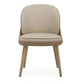 Pangea - Mid-Century Modern Cream & Taupe Vegan Leather + Buckwheat Ash Dining Chair (Set of 2)