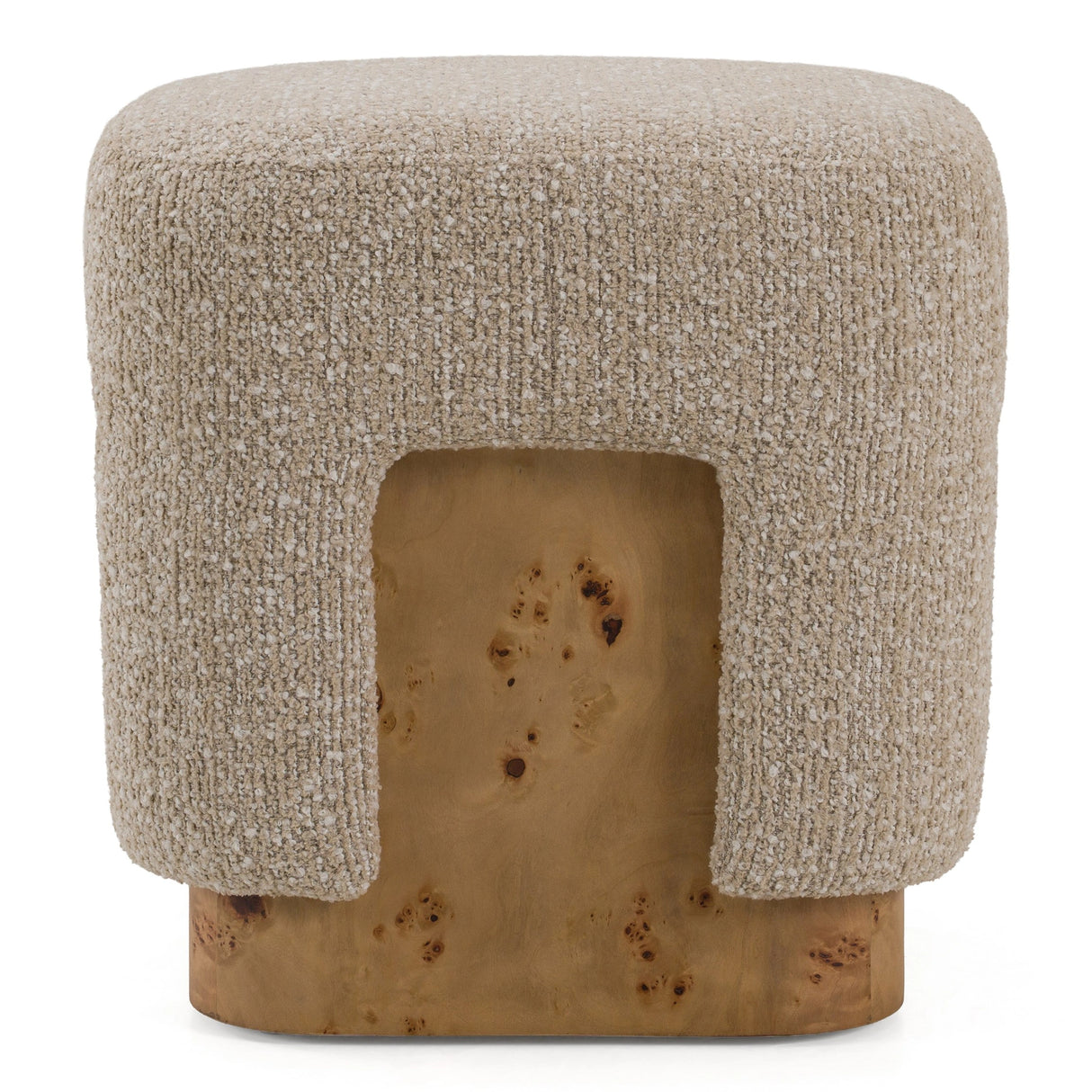 Mayfair - Contemporary Beige Fabric + Burl Square Ottoman