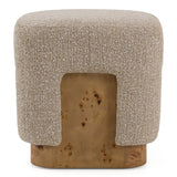 Mayfair - Contemporary Beige Fabric + Burl Square Ottoman