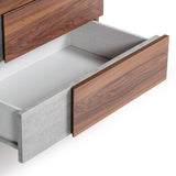 Harris + Palermo - Modern Brown Fabric + Faux Concrete & Walnut 4-Piece Bedroom Set