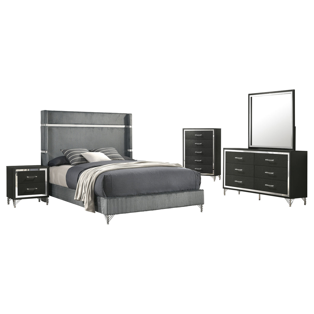 Lucia 4 & 5 Piece Bedroom Set King & Queen Beige & Grey