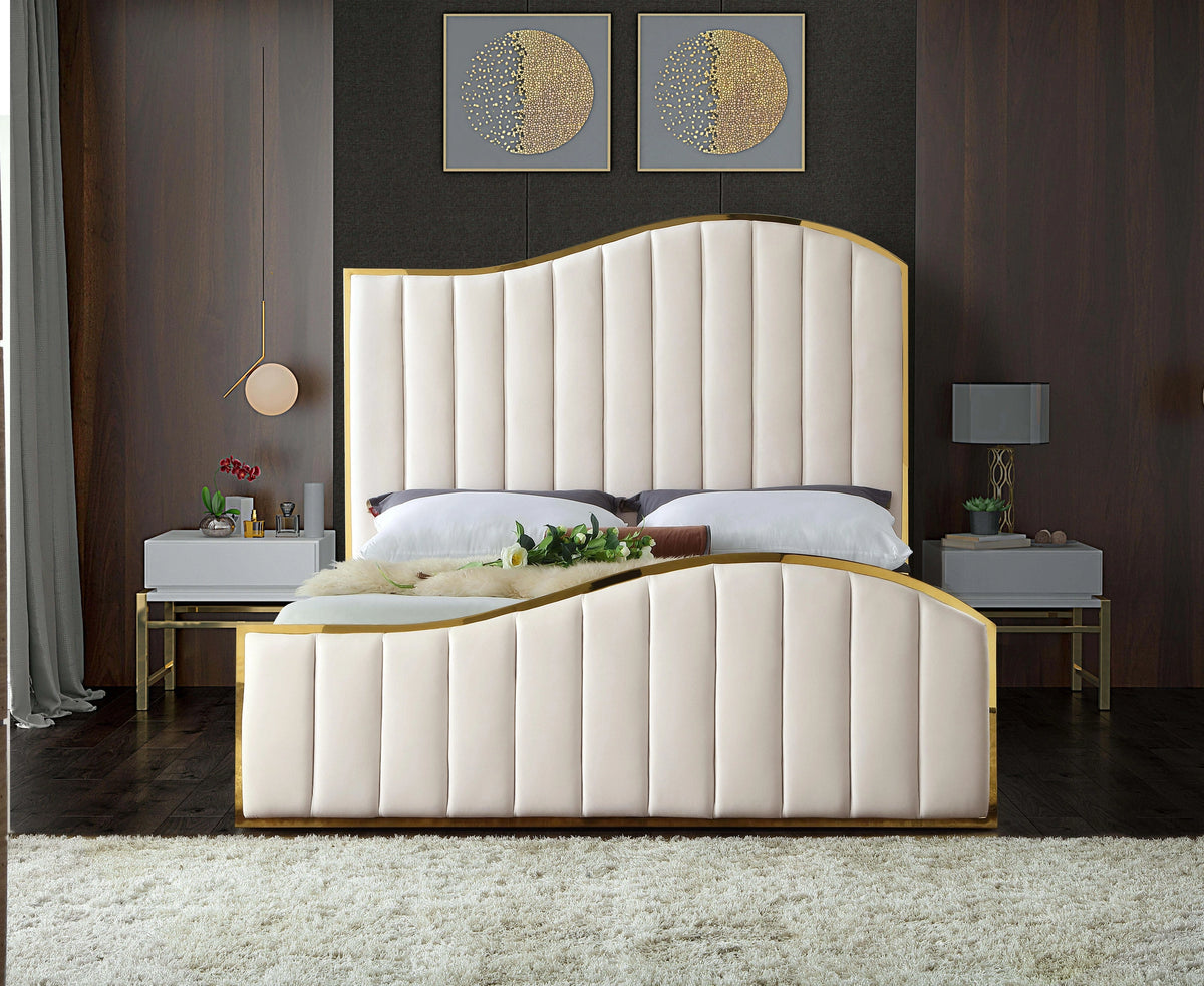 Jolie Cream Velvet King Bed (3 Boxes)