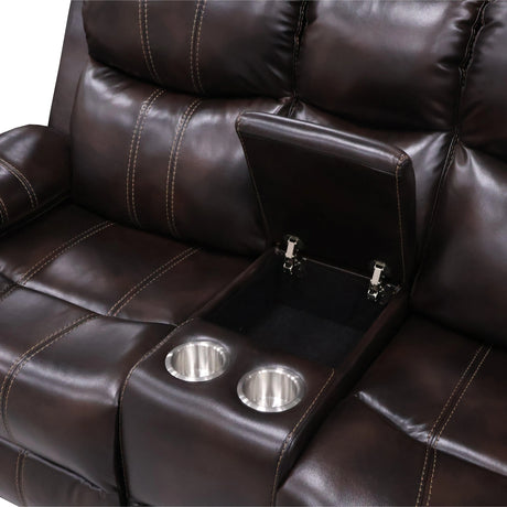 Kellen Console Loveseat W/ Dual Recliners-Brown