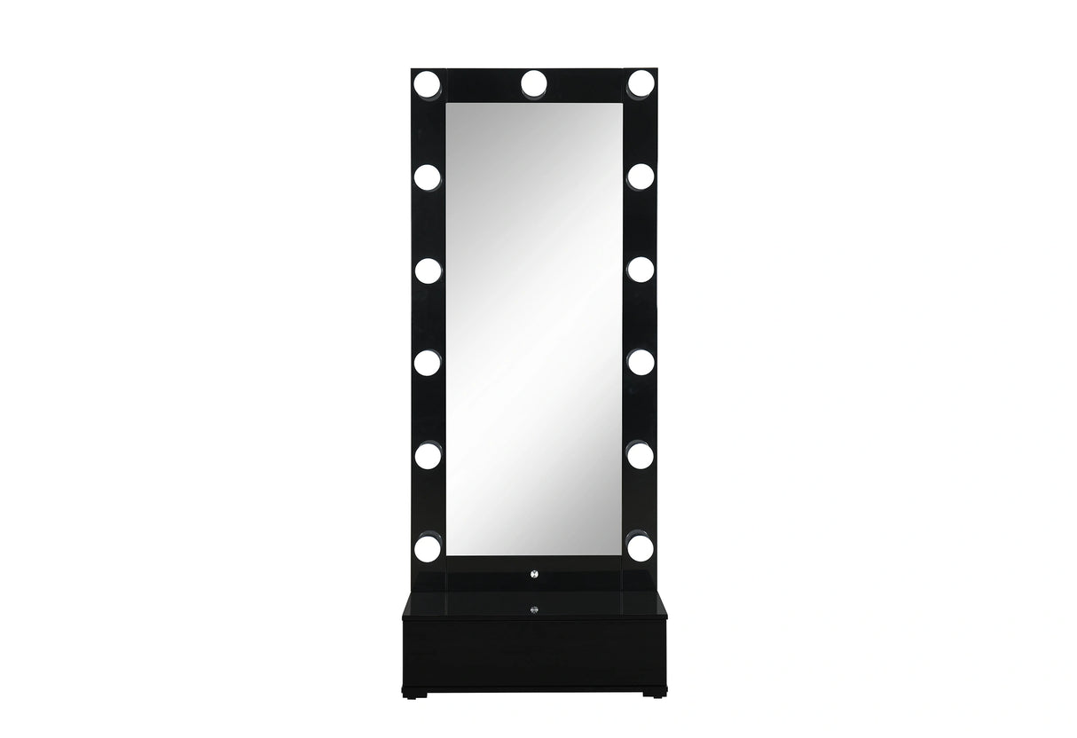 Ella Black Narrow Tall Mirror with Drawer and Speaker