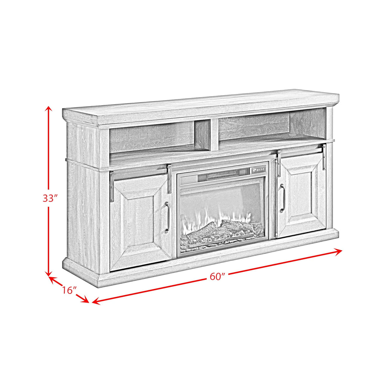 Macau Console with 23"" Fireplace Insert in Grey
