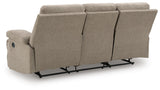 Side-Swipe Reclining Sofa with Drop Down Table