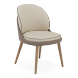 Pangea - Mid-Century Modern Cream & Taupe Vegan Leather + Grey Ash Dining Chair (Set of 2)