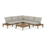 Tavira - Outdoor Off-White Fabric + Eucalyptus Sectional Sofa + Coffee Table Set