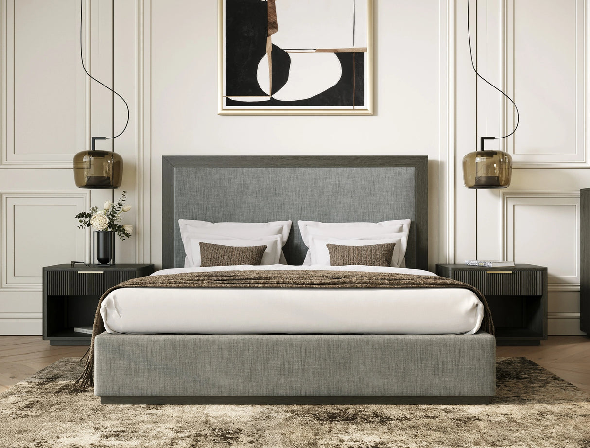 Santa Barbara + Santa Monica - Modern Grey Fabric + Grey Wash Bedroom Set