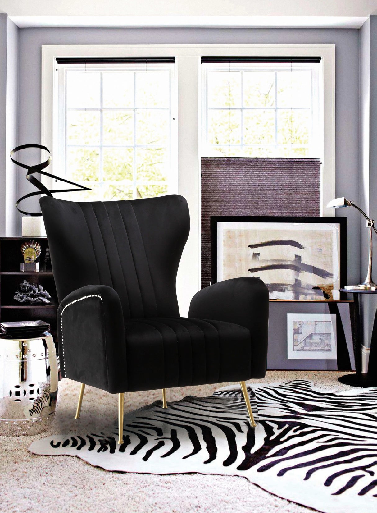 Opera Black Velvet Accent Chair
