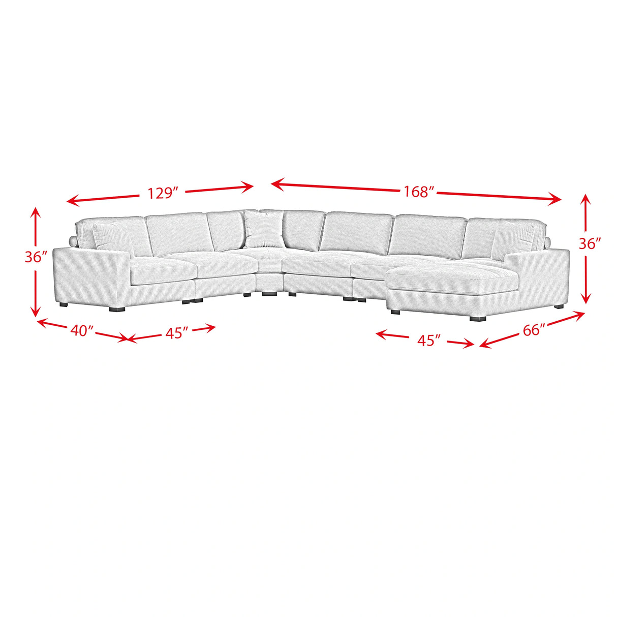 Arizona 6PC Sectional Set with RHF Chaise in Steno Black