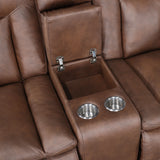 Morello Console Loveseat W/ Dual Recliners-Brown