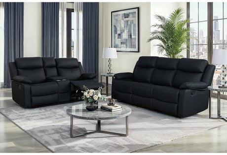 U6026 Black Pu 72A Rec Sofa/Console Rec Loveseat with LED and Speaker