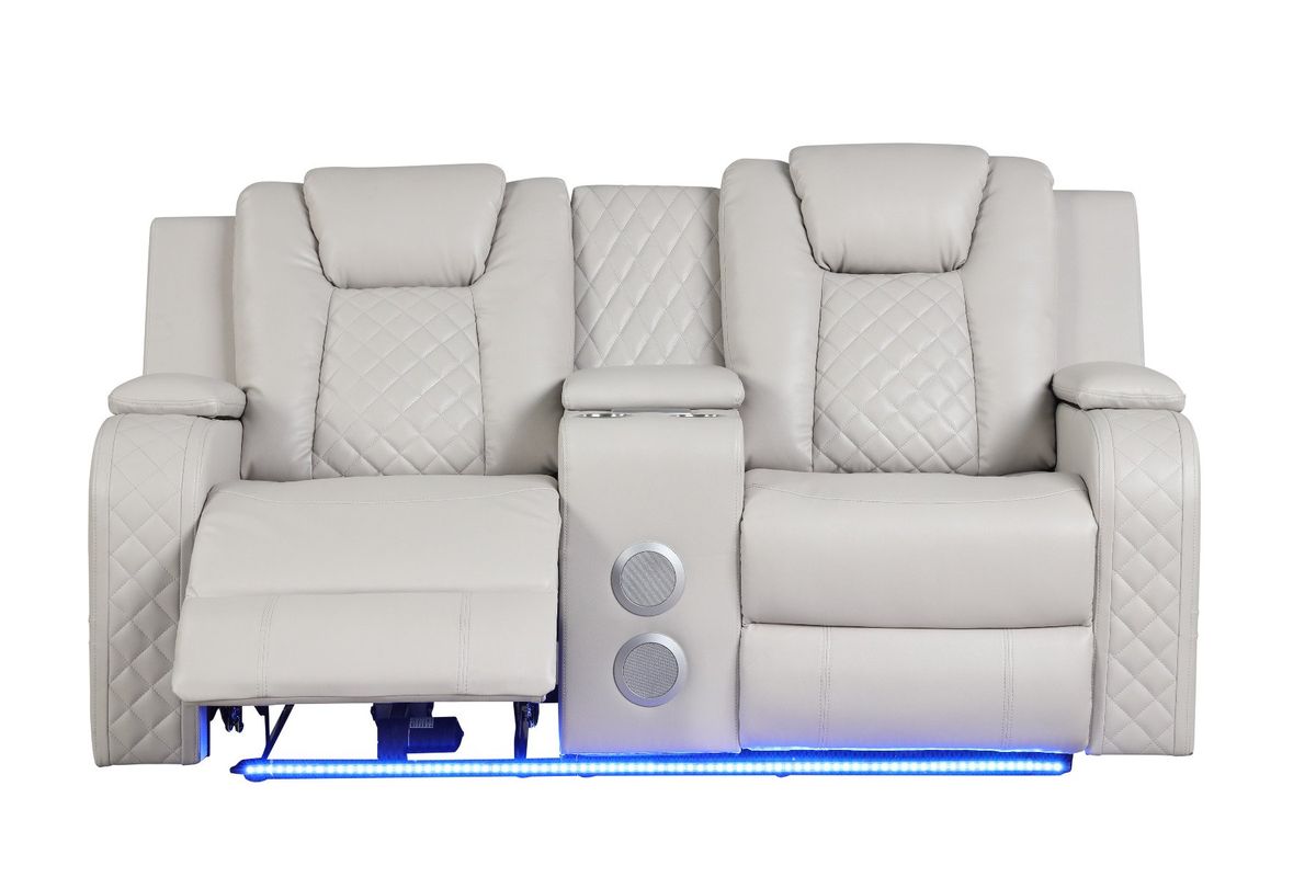 Galaxy Home Benz LED & Power Reclining Loveseat in Ice/ White