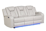 Galaxy Home Benz LED & Power Reclining Sofa in Ice/White