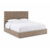 Rousey + Roma - Modern Taupe Fabric + Walnut 4-Piece Bedroom Set