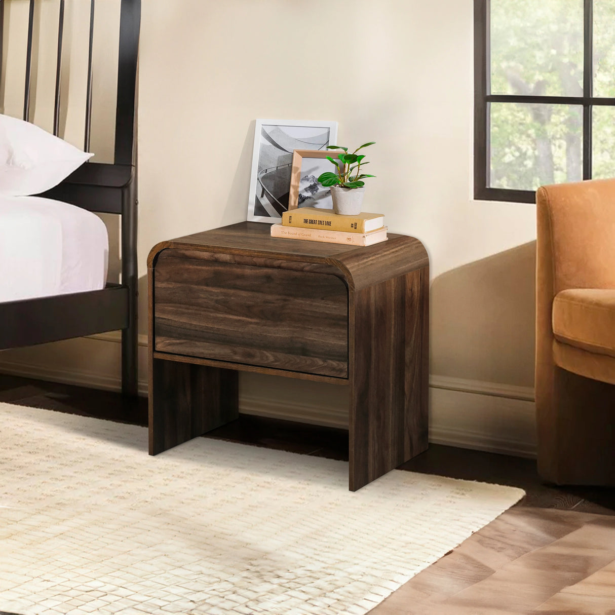 Mara One Drawer End Table / Bedside Table-Walnut