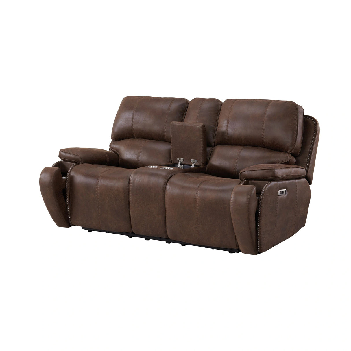 Atlantis Power Motion Loveseat with Power Motion Head Recliner & Console in Heritage Brown