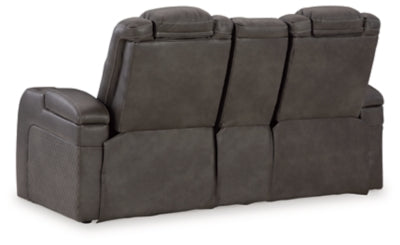 Fyne-Dyme Power Reclining Loveseat with Console - galleria furniture outlet