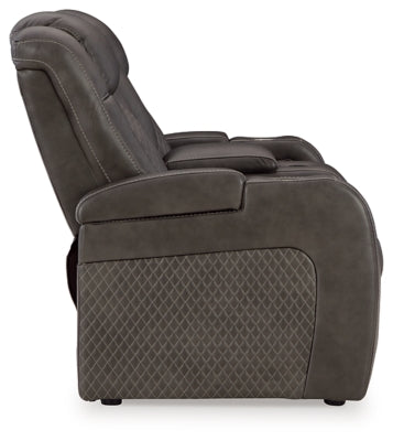 Fyne-Dyme Power Reclining Loveseat with Console - galleria furniture outlet
