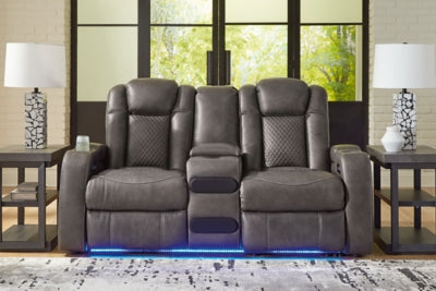 Fyne-Dyme Power Reclining Loveseat with Console - galleria furniture outlet