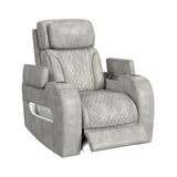 Prime Time P3 3PC Living Room Set with 7 Colors LED in Leather Gel Light Grey-Sofa, Loveseat & Recliner