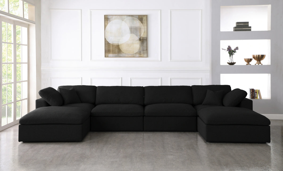 Serene Black Linen Fabric Deluxe Cloud Modular Sectional