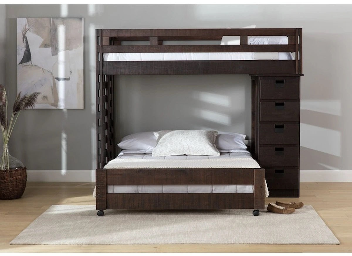 Elements International Cali Kids Twin Loft Bookcase Bed in Brown