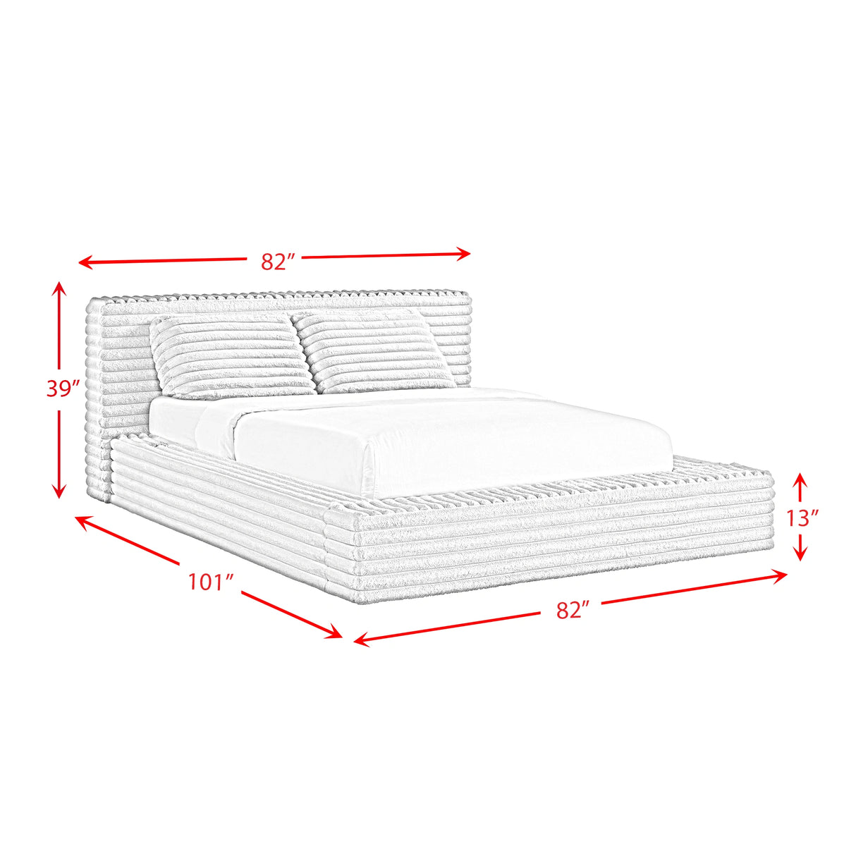 Rosebery UPH Bed with 2 Pillows in Light Grey Corduroy